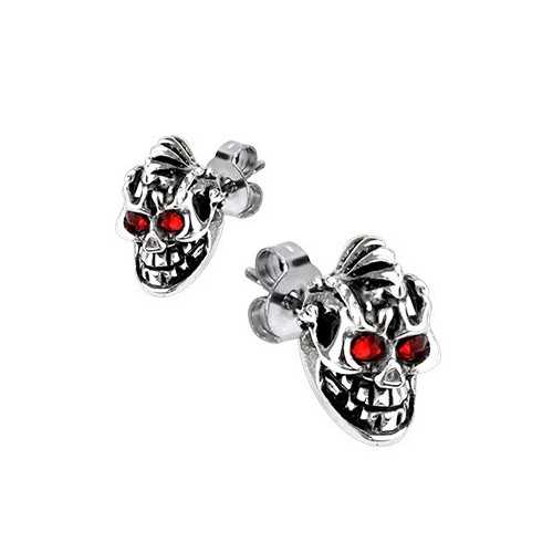 PAR DE PENDIENTES HOMBRE STEEL SKULL BIKER PUNK GOTHIC NEW 103