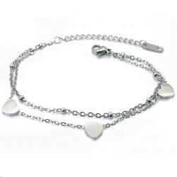 Bracelet femme acier inoxydable double chaine coeur valentin