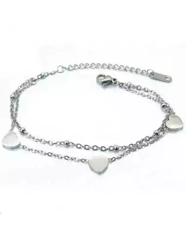 Women's stainless steel bracelet double chain heart valentine