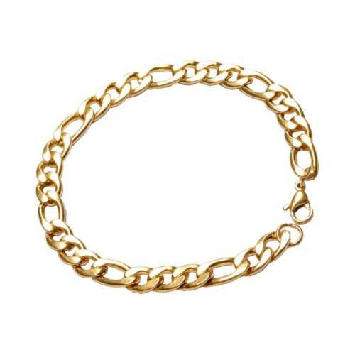 Bracelet gourmette homme acier maille figaro doré à l'or fin 21cm