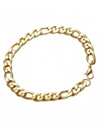 Men's chain bracelet steel figaro mesh gilded with fine gold 21cm