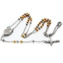 Collana rosario da donna con croce palla e medaglione Beata Vergine in acciaio placcato oro