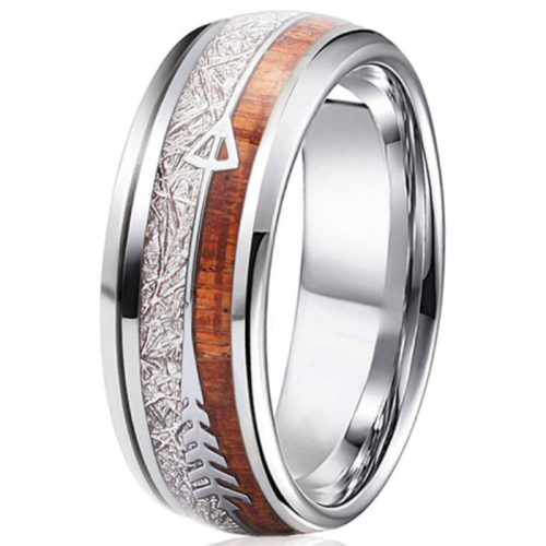 Bague anneau homme acier bande bois météorite flèche de Ull artémis viking