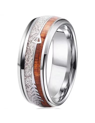 Men's ring ring steel band wood meteorite arrow of Ull artemis viking