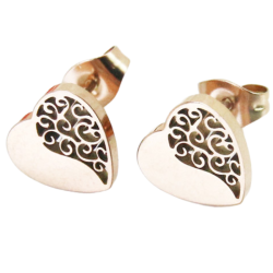Pair of women's steel earrings in fine pink gold spiral heart valentine