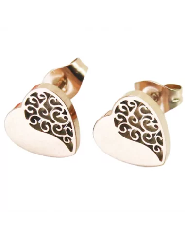 Pair of women's steel earrings in fine pink gold spiral heart valentine