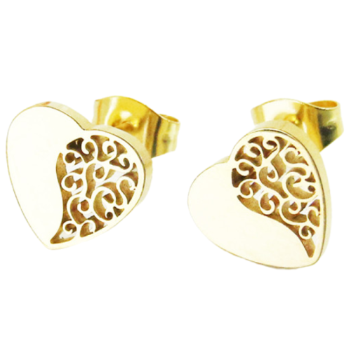 Paar Damenohrringe aus feinem Goldstahl mit Spirale und Valentinsherz