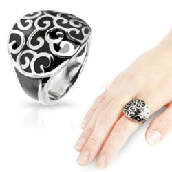 CHIC RING RING FOR WOMEN TEEN BLACK ONYX AGATE STEEL WITH SPIRALS NEW 1005