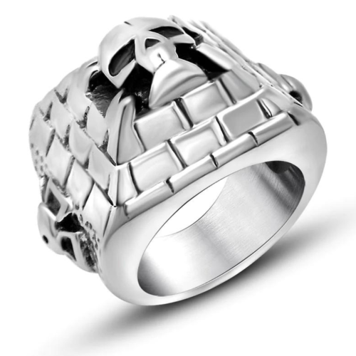 Bague chevalière homme acier tête de mort croix crâne pyramide biker