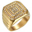Square Men's Golden Stainless Steel Square Stainless Steel, with a diamond shiny crystal paver.