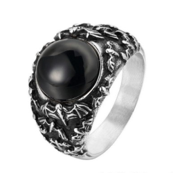 Anillo de sello para hombre acero murciélago covid gothic piedra negra