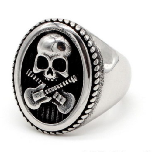 Ring signet ring man steel guitars rock star skull biker