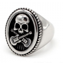 Ring Siegelring Mann Stahlgitarren Rockstar Totenkopf Biker