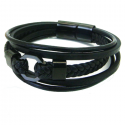 Bracelet homme cuir noir tressé anneau cinq rangs et fermoir acier 21cm