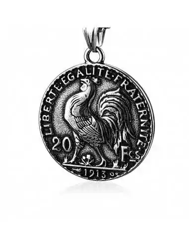 Men's steel fake coin pendant 20 francs rooster freedom equality fraternity