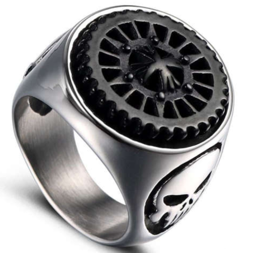 Anillo de sello Punisher de engranaje giratorio de acero inoxidable para hombre Anillo de sello