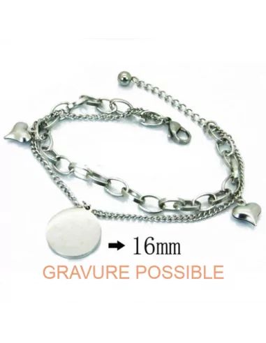 Women's stainless steel bracelet with customizable heart charm