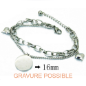 Pulsera de mujer en acero inoxidable con encanto cardíaco personalizable
