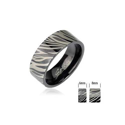BAGUE ANNEAU HOMME FEMME ADO ACIER PLAQUE NOIR ZEBRE ARABESQUE STYLEE NEUVE 518