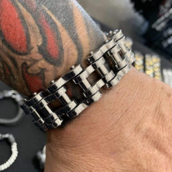 Bracciale barbazzale largo XXL catena moto uomo in acciaio biker 22cm
