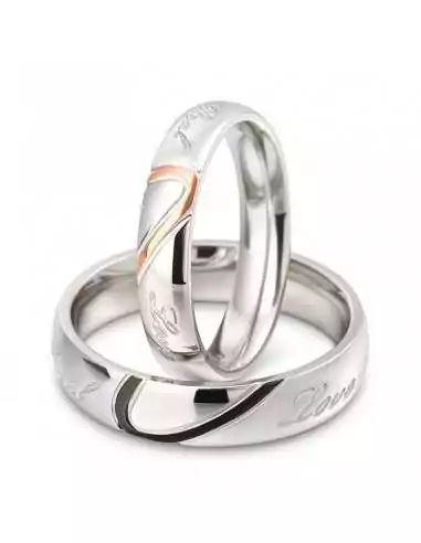 Anello anello di fidanzamento coppia donna uomo bicolore acciaio oro cuore amore