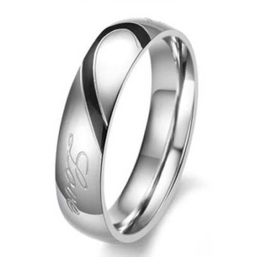 Bague anneau de fiançailles couple homme acier bicolore or coeur love