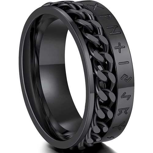 Ring ring rune man black steel chain anti-stress Nordic alphabet Viking