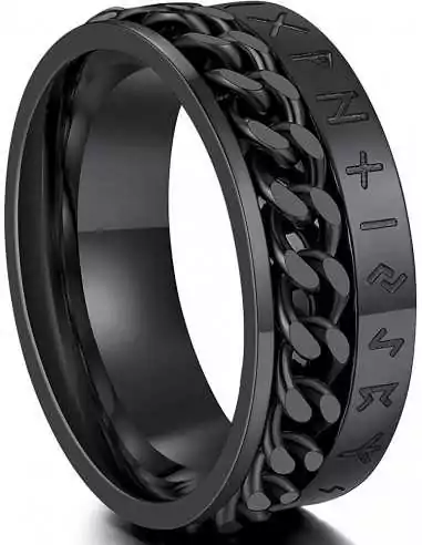 Men's black steel runic ring ring anti-stress chain nordic viking alphabet