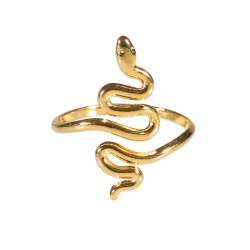 Woman ring in gold stainless steel with realistic corrugated snake pattern.