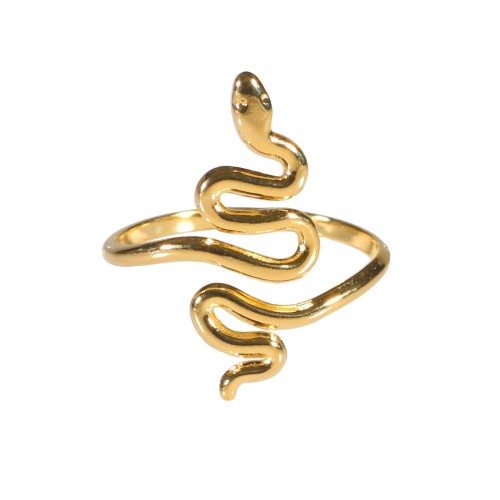Bague anneau femme en forme de serpent ondulé acier couleur or