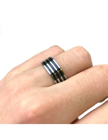 Ring für Herren aus Edelstahl mit 3 schwarzen Streifen