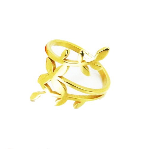 Bague anneau femme en forme de feuille de laurier acier couleur or