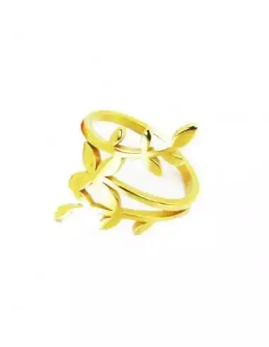 Women's ring ring in the shape of a laurel leaf in gold-colored steel