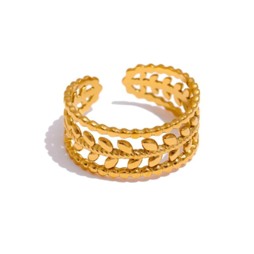 Adjustable ring Adjustable ring Woman in gold golden gold bay leaf