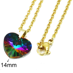 Adorno cadena collar y colgante mujer acero dorado corazón de oro cristal multicolor