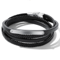 Brazalete de cuero genuino de varias hileras de acero negro para hombre con placa de acero personalizada