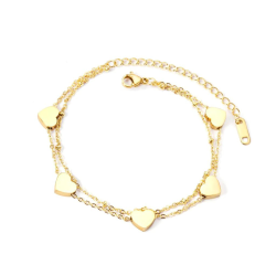Bracciale d'acciaio dell'oro delle donne Tenda di cuore a doppia catena