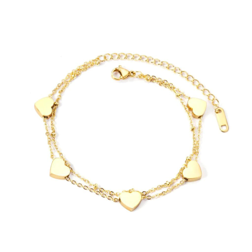 Bracciale d'acciaio dell'oro delle donne Tenda di cuore a doppia catena