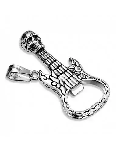 Men's steel pendant necklace skull guitar bottle opener biker chain included