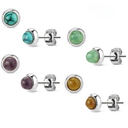 Pair of steel woman earrings set with semi precious stones to choose from