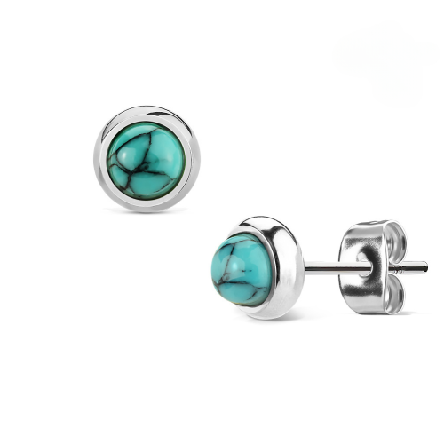 Pair of women's steel earrings set with semi-precious stones turquoise stone