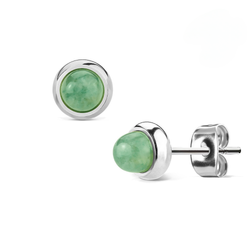 Par de aretes de mujer de acero SERNK Semi Preciosa Piedra Jade Stone