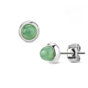 Pair of women's steel earrings set with semi-precious jade stones