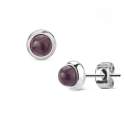 Pair of women's steel earrings set with semi-precious amethyst stones