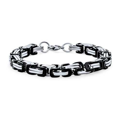 Bracciale uomo placcato in acciaio nero Bizantine maglia Bling