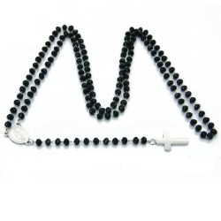 Women's steel rosary and fine chain black beads cross Virgin Mary medallion