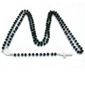 Women's steel rosary and fine chain black beads cross Virgin Mary medallion