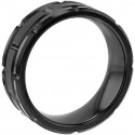 Wedding ring in black tungsten with brushed center and alternating grooves side view