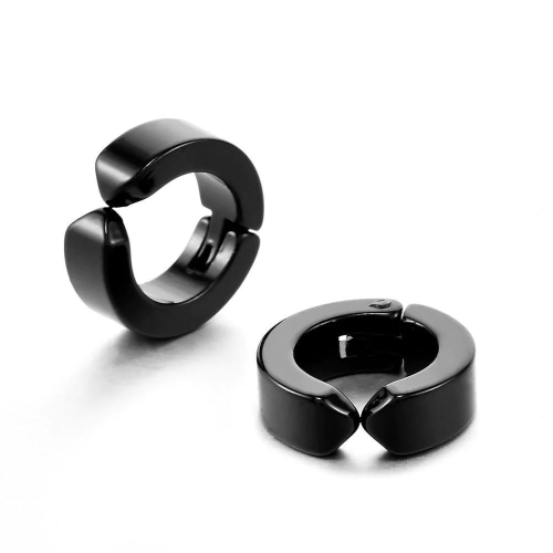 Fausses paire boucles d'oreilles homme acier toute noire pour oreille sans trou