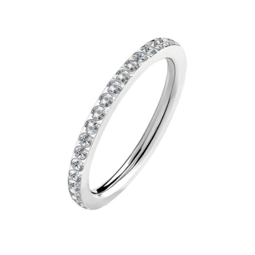women's eternity wedding ring 3mm wide in steel and white stone